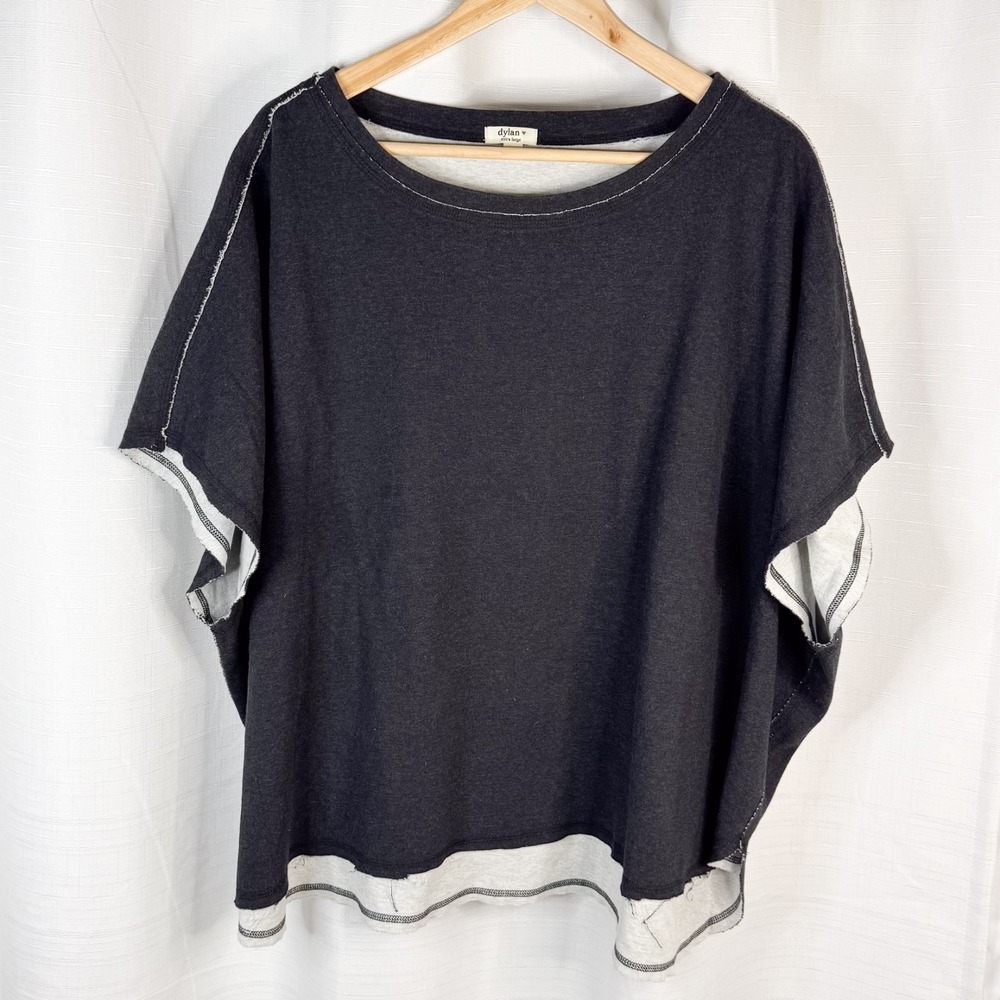 Dylan Dark Grey Short Sleeve Sweatshirt XL Boxy Raw Hem Anthropologie Style